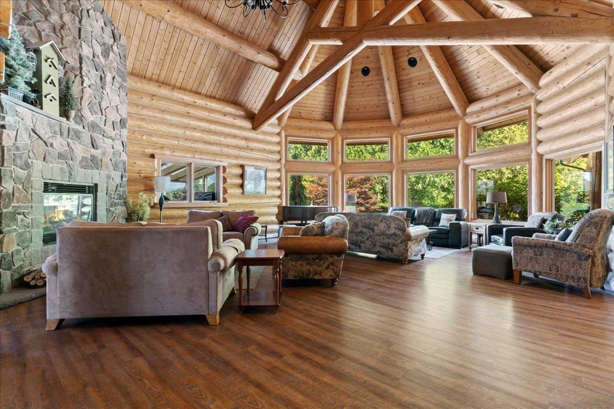 Clubhouse great room with stone fireplace